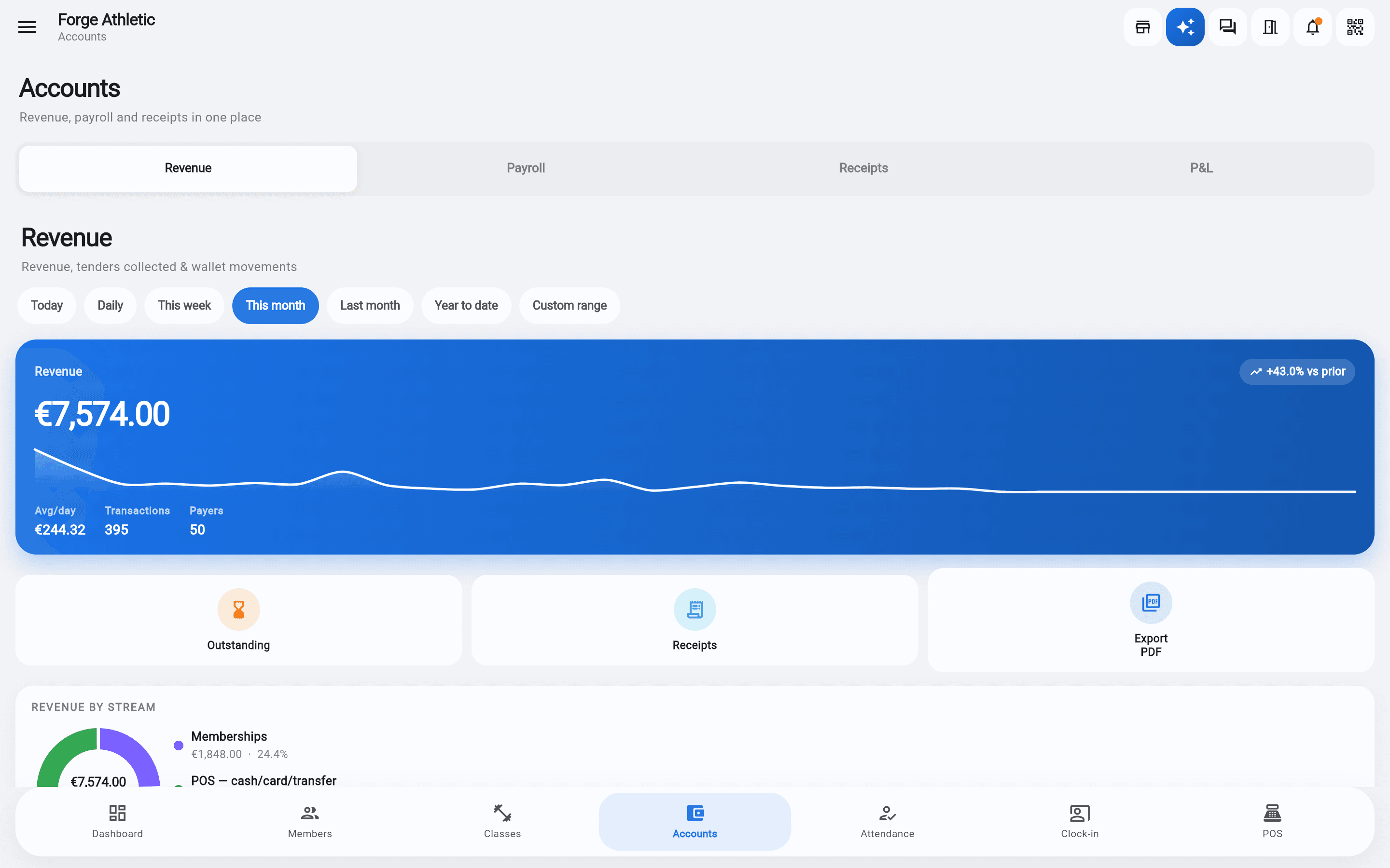 Prism admin revenue report, light theme
