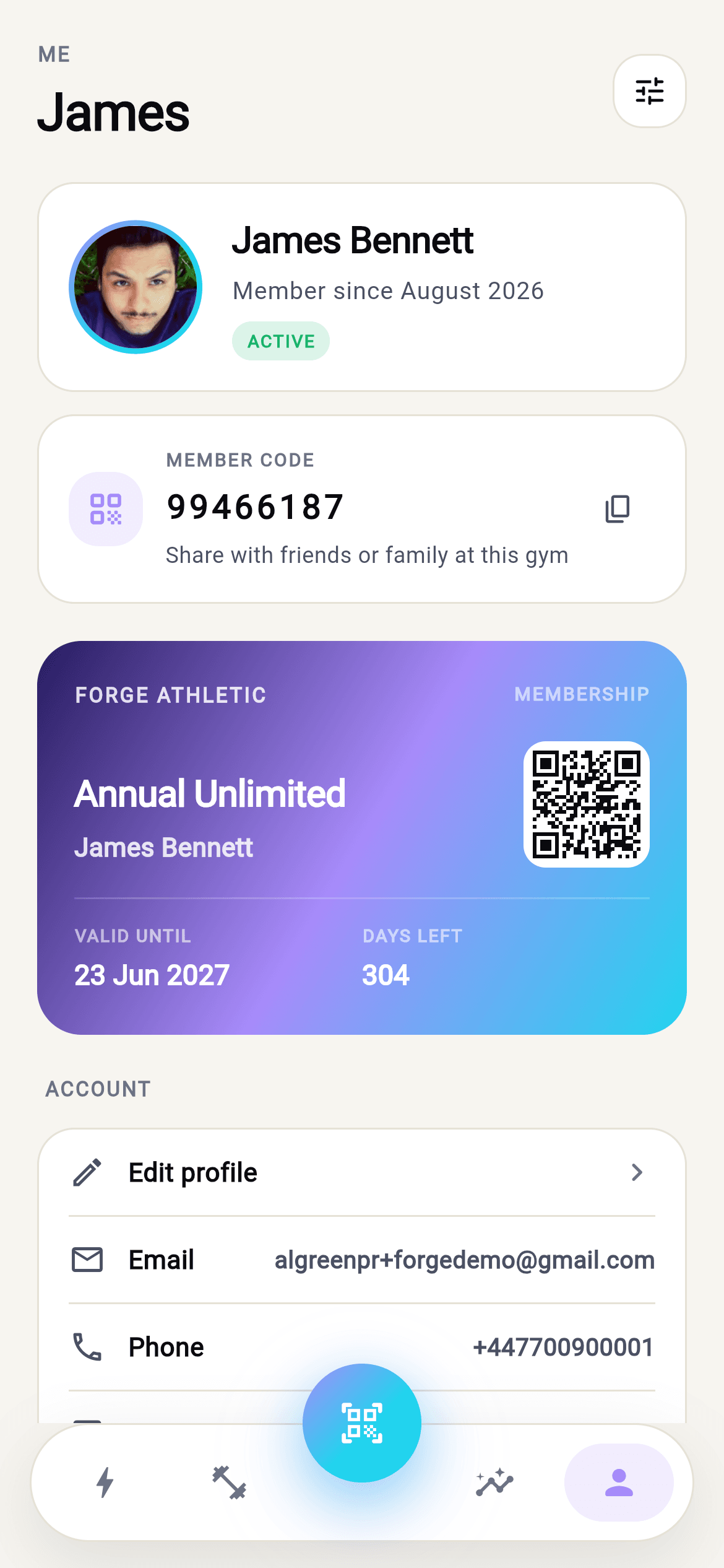 Prism member app membership card, light theme
